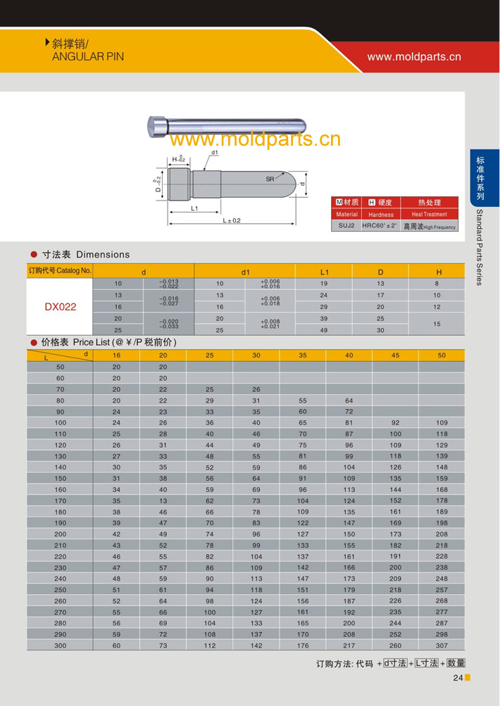 東莞大翔模具配件有限公司專業(yè)生產(chǎn)斜撐銷，斜撐銷的材質(zhì)、熱處理、硬度、標(biāo)準(zhǔn)、型號等詳情說明和介紹，您可以通過本頁面下單留言或者發(fā)送詢/報價