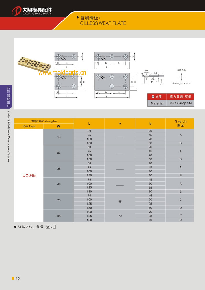 東莞大翔模具配件有限公司專業(yè)生產(chǎn)自潤滑板，自潤滑板的材質(zhì)、熱處理、硬度、標(biāo)準(zhǔn)、型號等詳情說明和介紹，您可以通過本頁面下單留言或者發(fā)送詢/報價