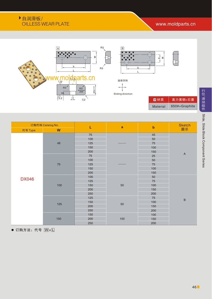 東莞大翔模具配件有限公司專業(yè)生產(chǎn)自潤滑板，自潤滑板的材質(zhì)、熱處理、硬度、標(biāo)準(zhǔn)、型號等詳情說明和介紹，您可以通過本頁面下單留言或者發(fā)送詢/報價